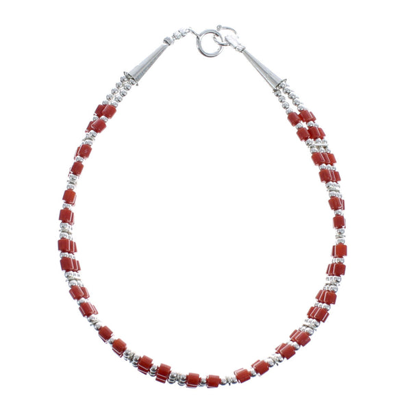 3-Strand Coral Liquid Silver Southwestern Bracelet AX125586